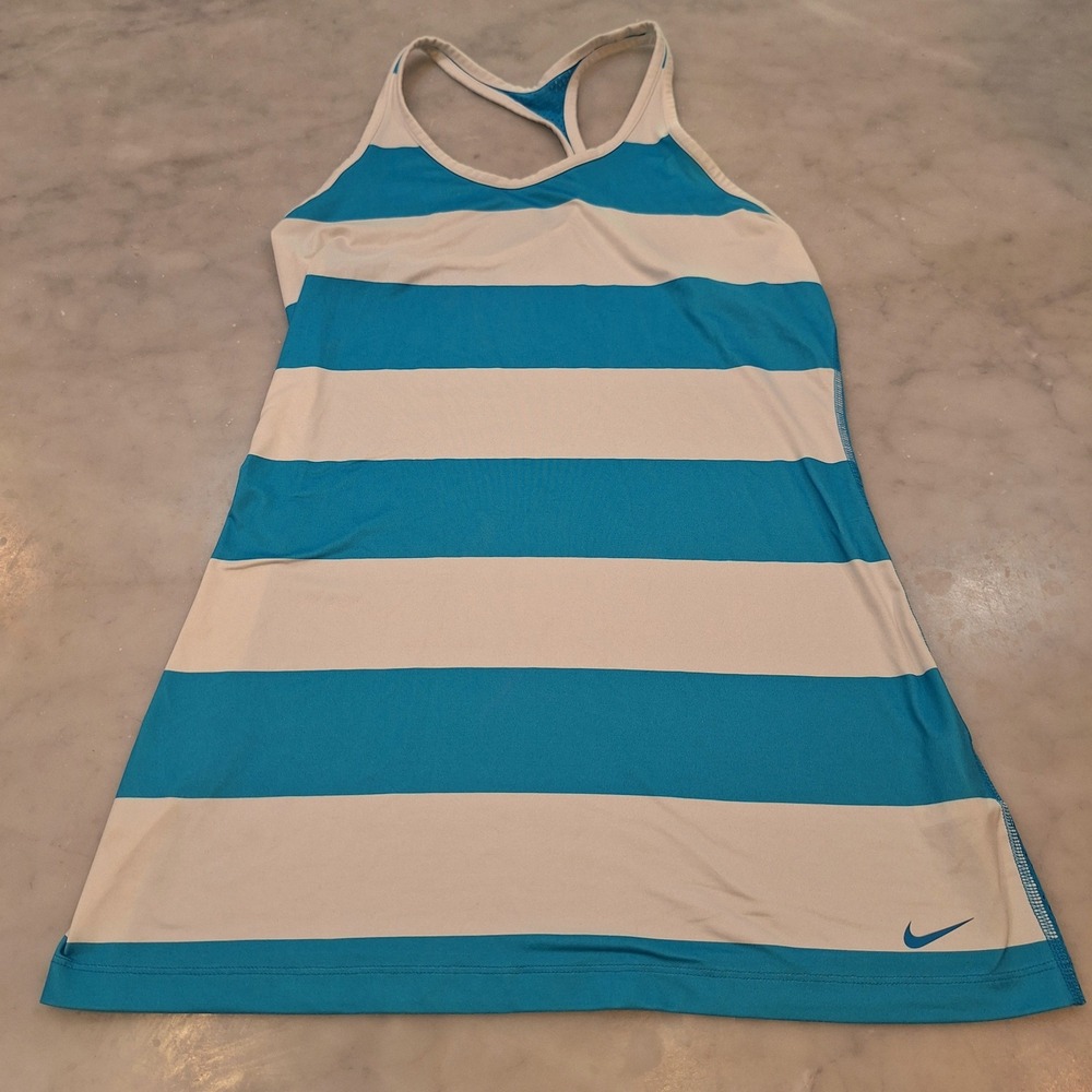 Nike Tank Top Women Medium Teal White Striped Mesh Racerback Activewear Running